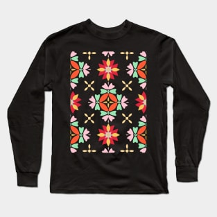 repeated pattern with colorful and illustrative flowers Long Sleeve T-Shirt